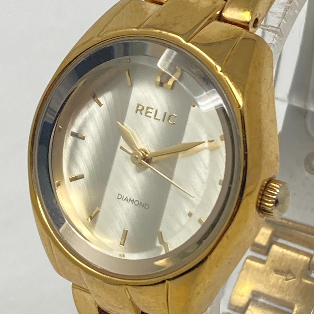 Relic Diamond Watch Women 28mm Gold Tone WR 30M Round ZR34418 New Battery 6.5"